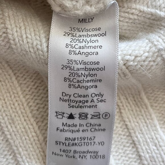 Milly Asymmetrical Cable Knit Sweater Cream Size M Lambswool Blend Designer Luxe - Picture 5 of 8